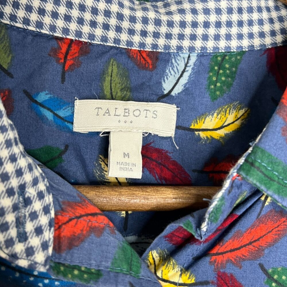 Talbots Blue Feather Print Button Down Top M Vibr… - image 3